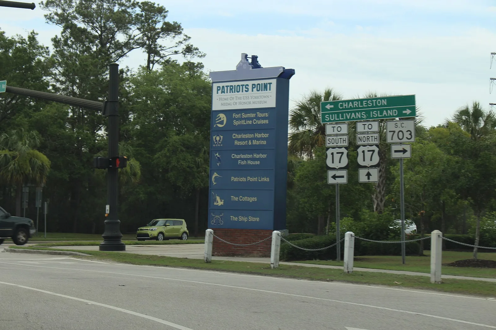 Patriots Point Road meets Coleman Boulevard, S.C. 703, where the Mount Pleasant Christmas Light Parade ends.