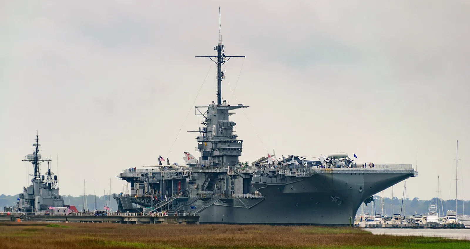 The aircraft carrier USS Yorktown, with the destroyer USS Laffey behind it, at Patriots Point in Mount Pleasant.