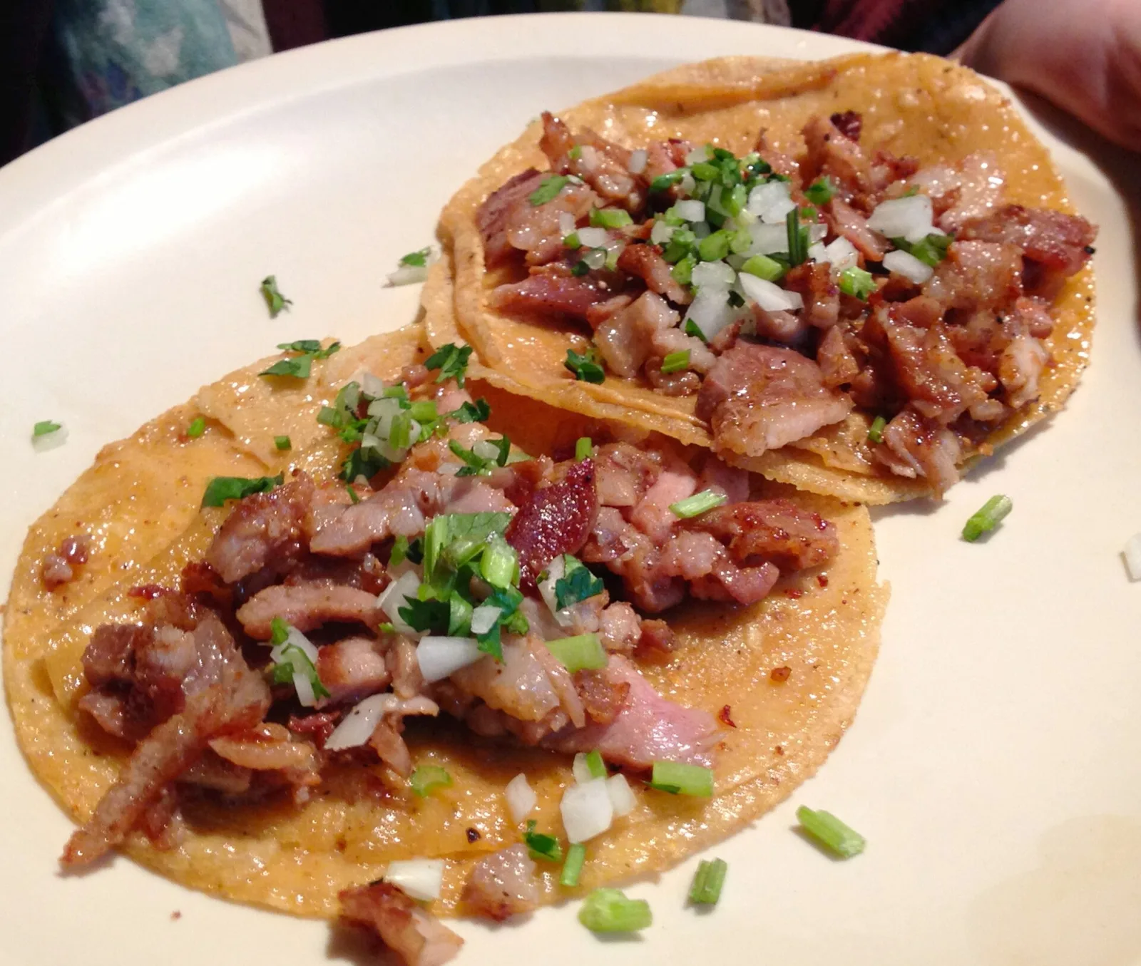 Street tacos on a plate in Mexico City. The photo was not taken at a Mount Pleasant restaurant.