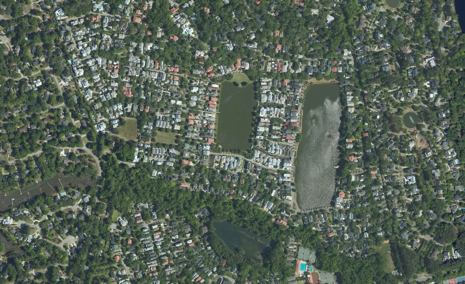 Aerial view of I'On, with its two lakes, off Mathis Ferry Road in Mount Pleasant.