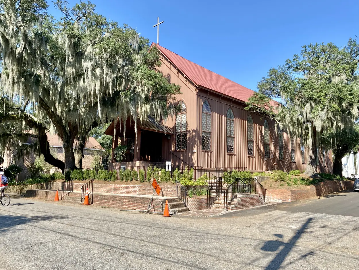 St. Andrew's Episcopal Church under live oaks on Whilden Street in Mount Pleasant's Old Village.