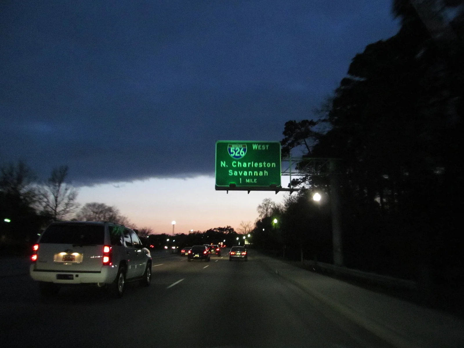 Evening traffic on U.S. 17 in Mount Pleasant approaching the exit for I-526 West toward North Charleston.