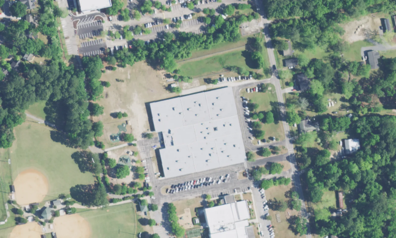 Belle Hall Elementary School's campus on Egypt Road in Mount Pleasant, seen from the air