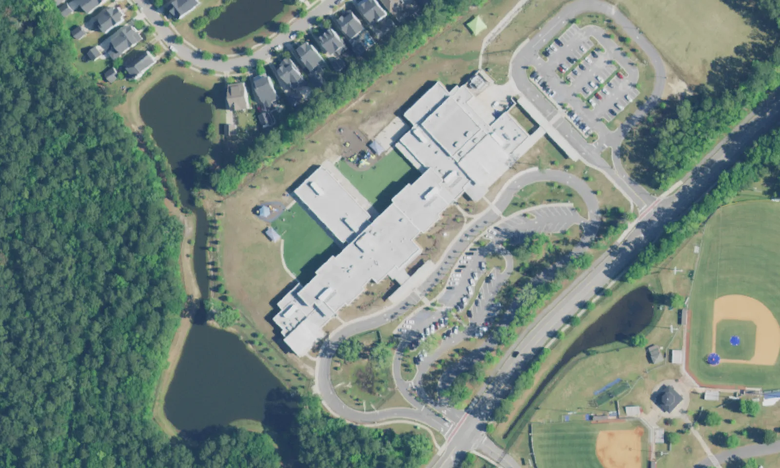 Carolina Park Elementary School's campus on Park Avenue Boulevard in Mount Pleasant, seen from the air