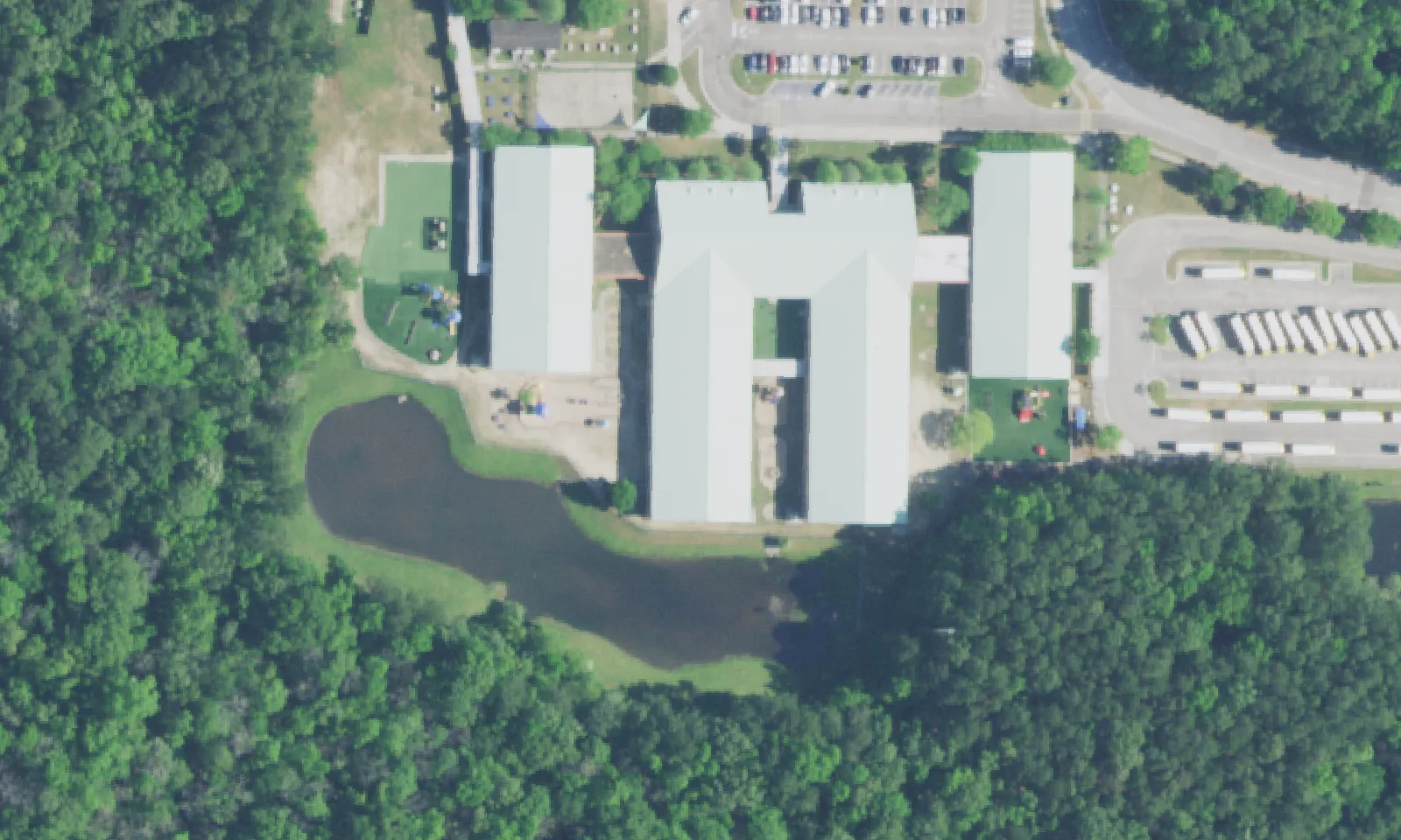 Charles Pinckney Elementary School's campus on Thomas Cario Boulevard in Mount Pleasant, seen from the air