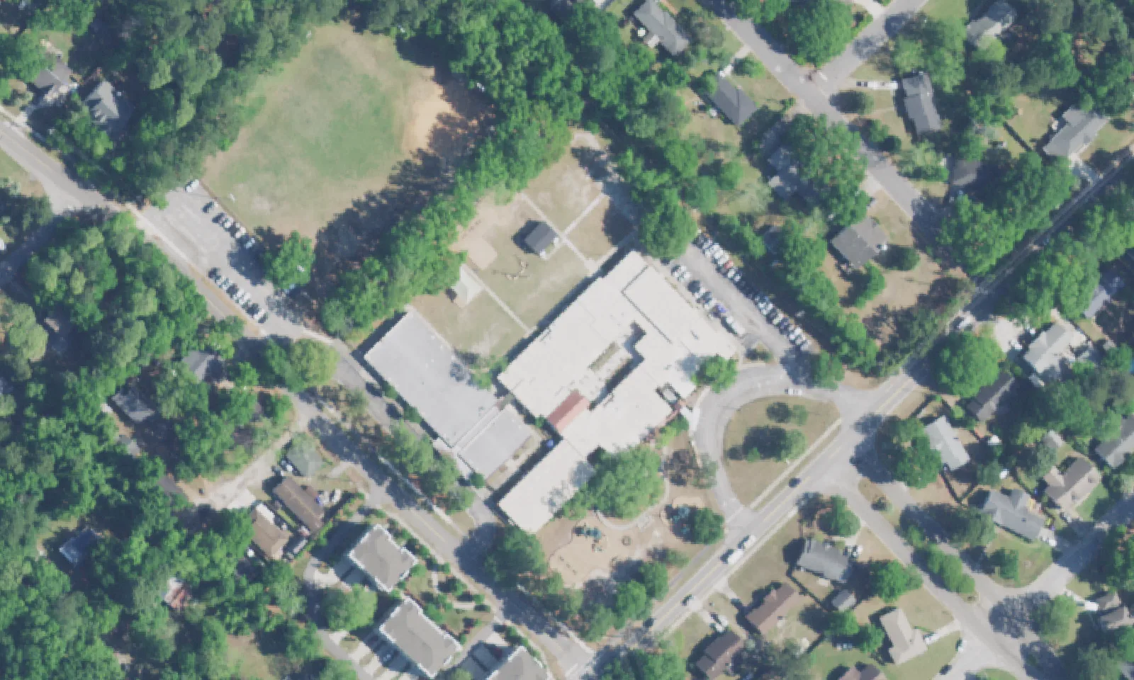 East Cooper Montessori Charter School's campus on Rifle Range Road in Mount Pleasant, seen from the air