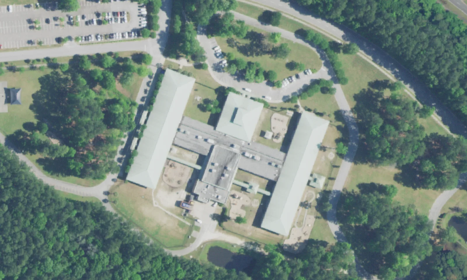 Laurel Hill Primary School's campus on Thomas Cario Boulevard in Mount Pleasant, seen from the air