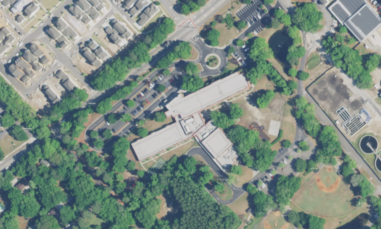 Mamie P. Whitesides Elementary School's campus on Rifle Range Road in Mount Pleasant, seen from the air