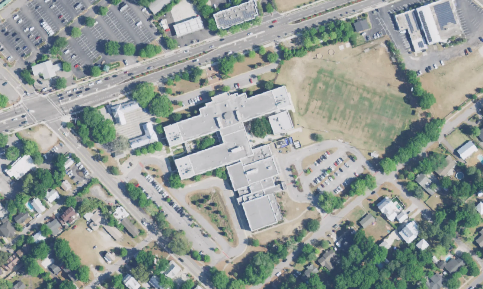 Moultrie Middle School's campus on Coleman Boulevard in Mount Pleasant, seen from the air