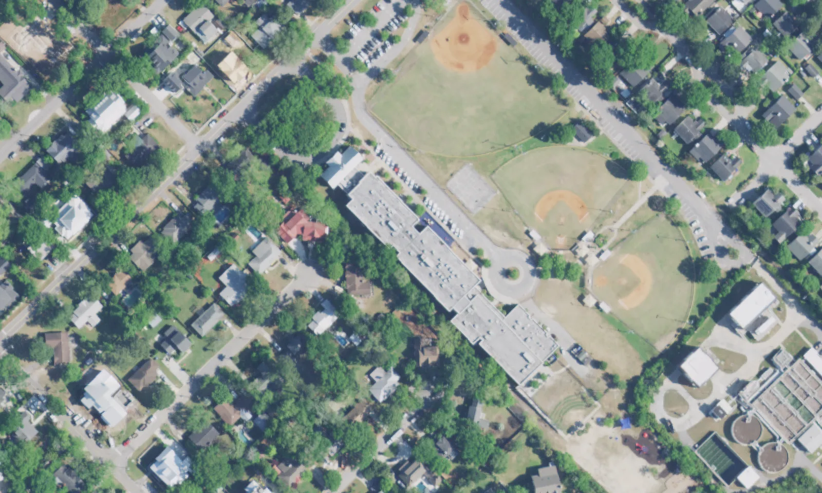Mt. Pleasant Academy's campus on Center Street in Mount Pleasant, seen from the air
