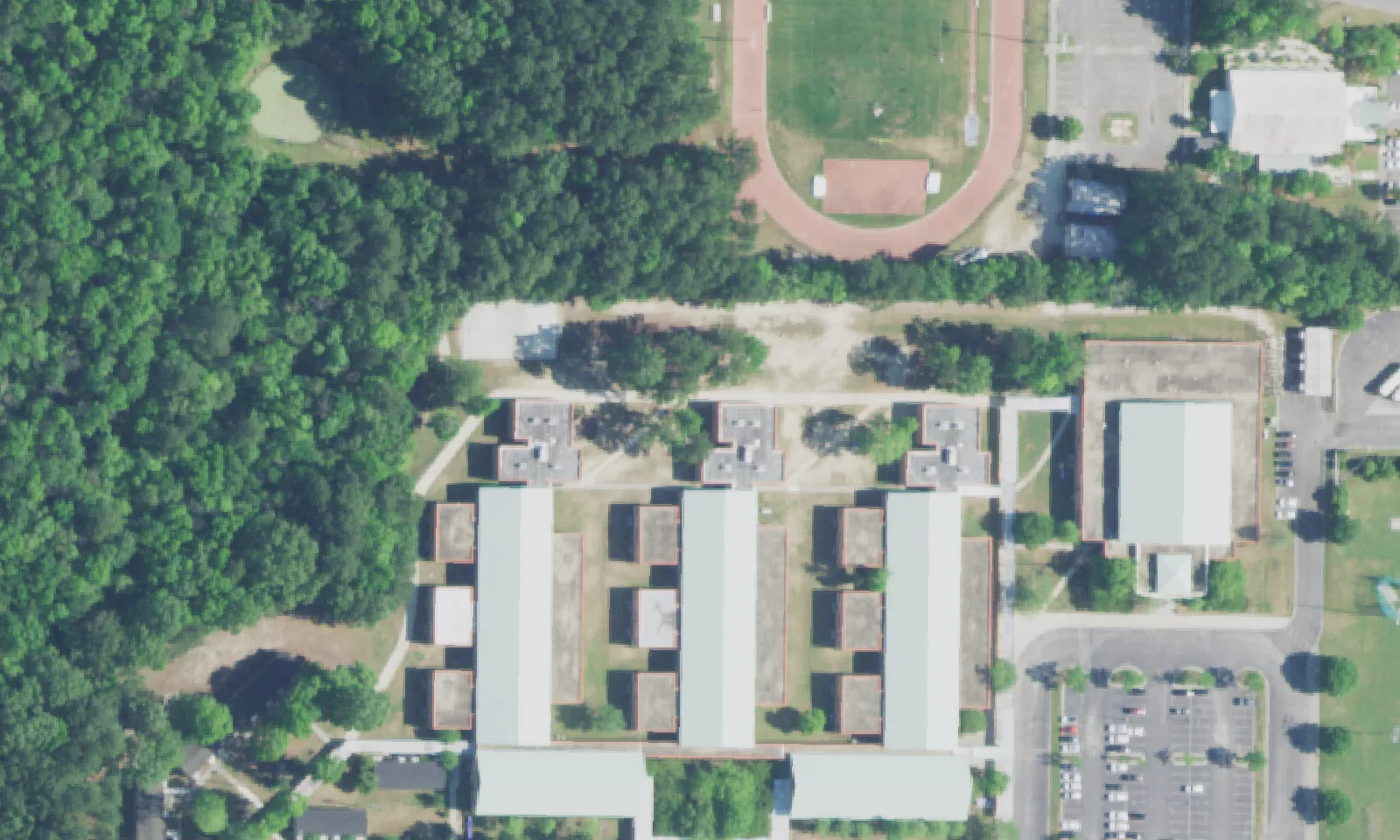 Thomas C. Cario Middle School's campus on Thomas Cario Boulevard in Mount Pleasant, seen from the air